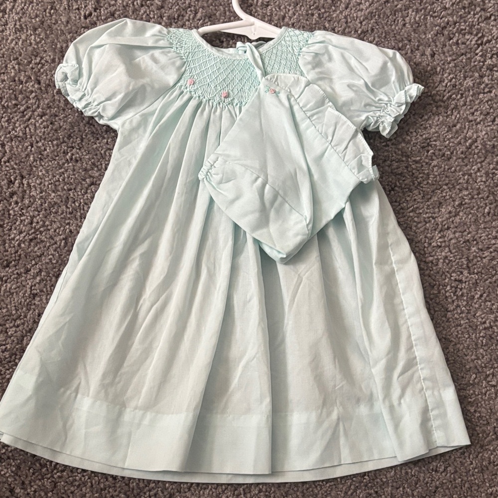 Light Blue Smocked Baby Dress with Bonnet
